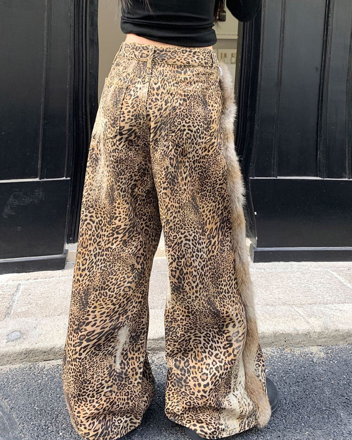 Faded Leopard Print Wide-Leg Trousers - Vedlit