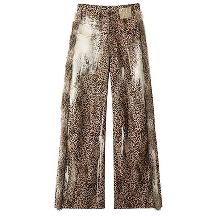 Faded Leopard Print Wide-Leg Trousers - Vedlit