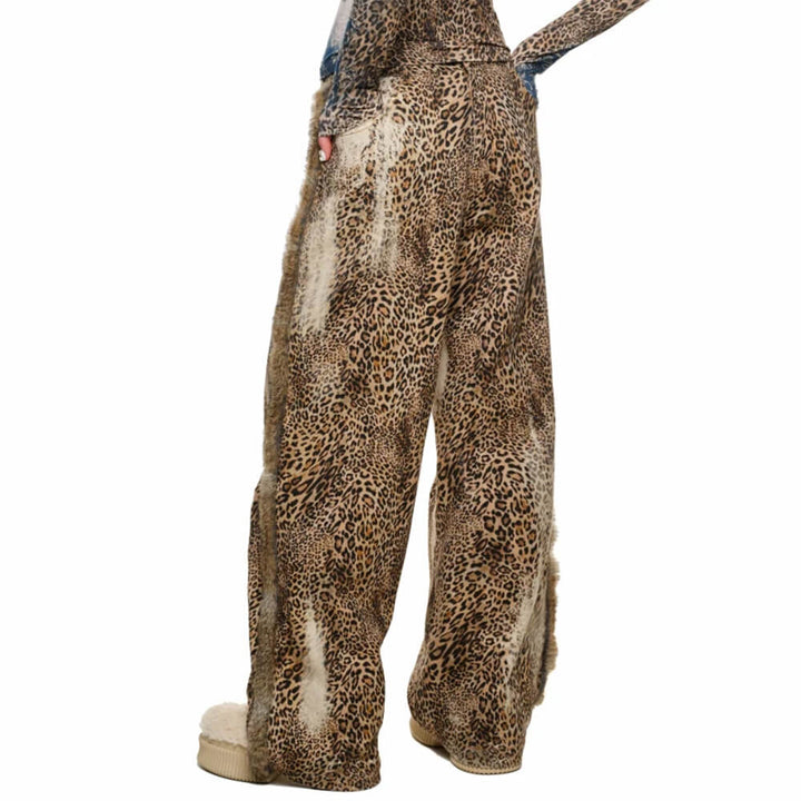 Faded Leopard Print Wide-Leg Trousers - Vedlit