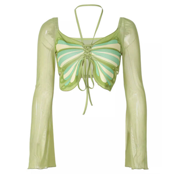 Fairy Butterfly Halter Crop Top - Vedlit