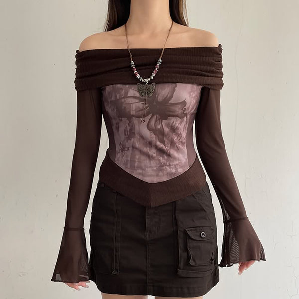 Fairycore Butterfly Bardot Long Sleeve Top - Vedlit