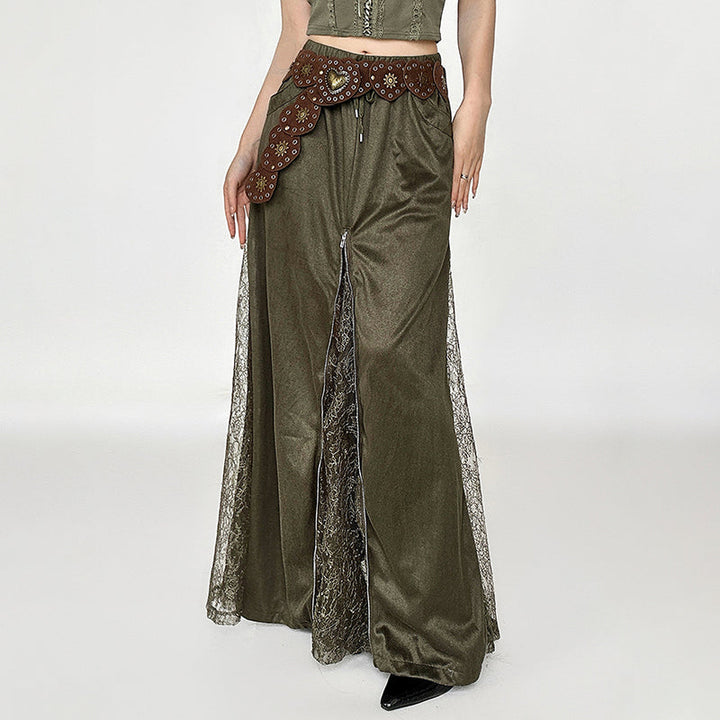 Woodland Dreams Lace-Slit Maxi Skirt - Vedlit