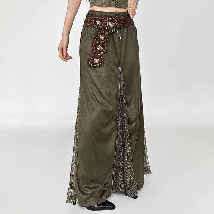 Woodland Dreams Lace-Slit Maxi Skirt - Vedlit