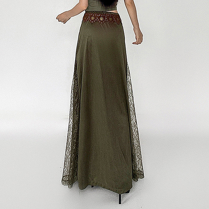Woodland Dreams Lace-Slit Maxi Skirt - Vedlit