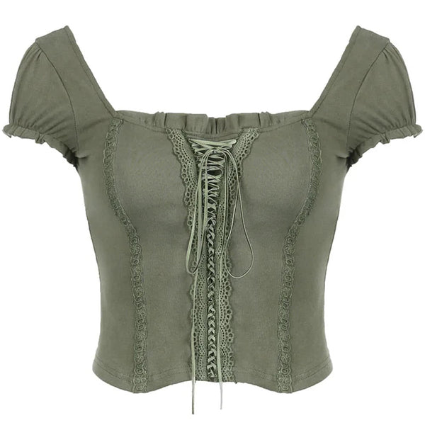 Fairycore Aesthetic Lace Up Top - Vedlit