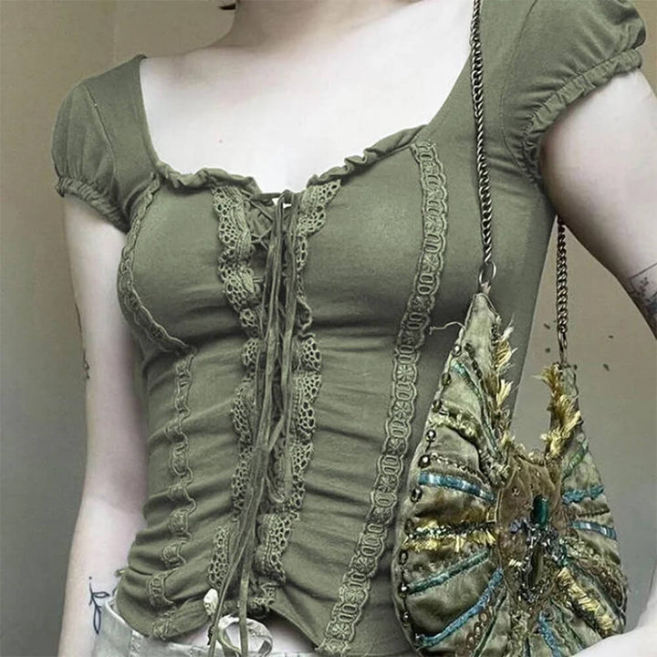 Fairycore Aesthetic Lace Up Top - Vedlit