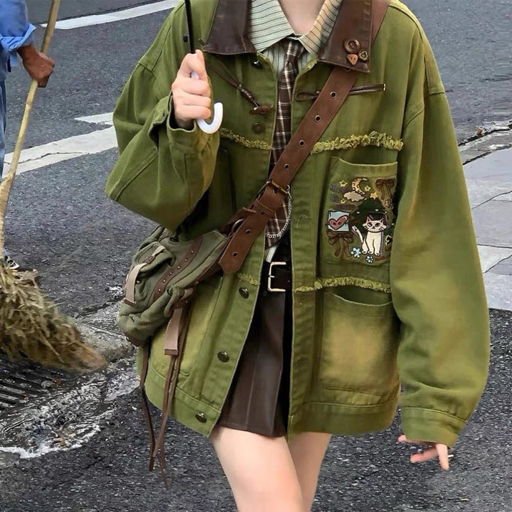 Fairycore Forest Embroidered Denim Jacket - Vedlit
