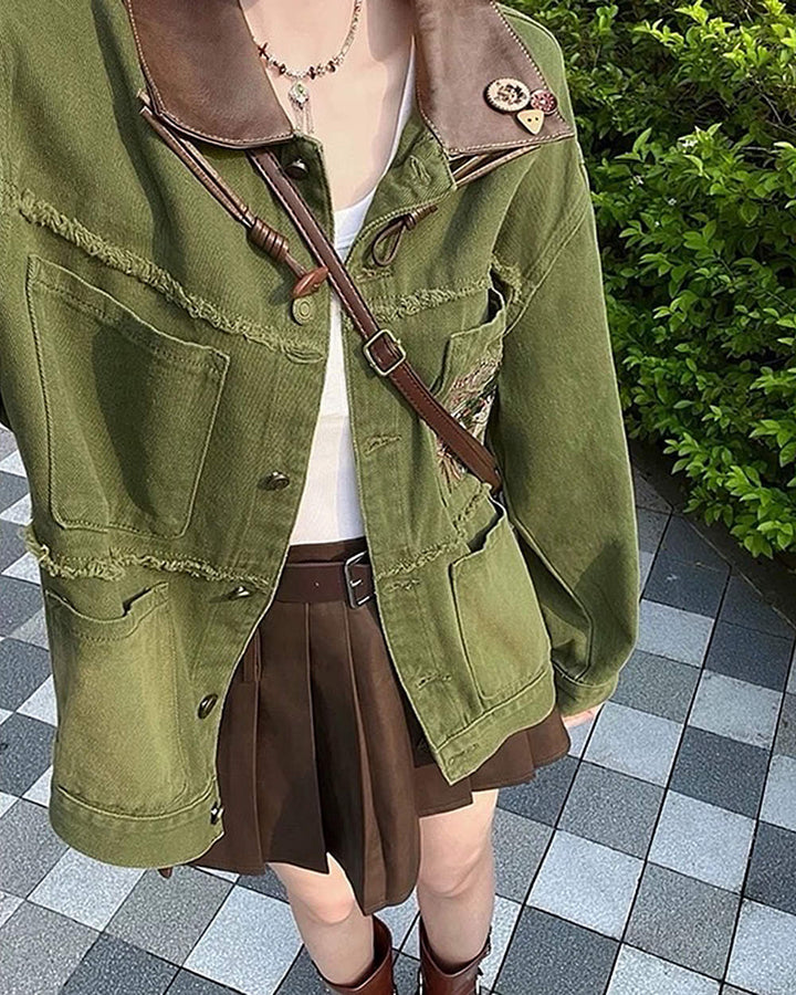Fairycore Forest Embroidered Denim Jacket - Vedlit