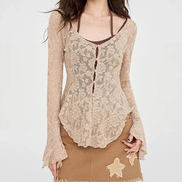 Fairycore Lace Flare Sleeve Top - Vedlit