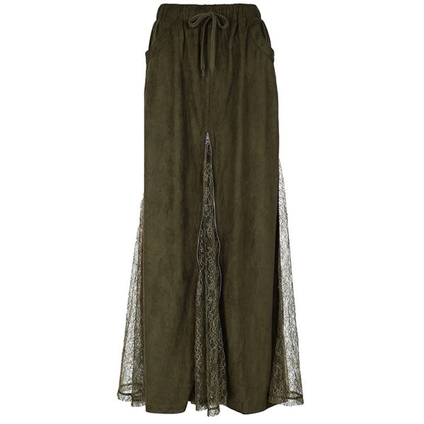 Woodland Dreams Lace-Slit Maxi Skirt - Vedlit