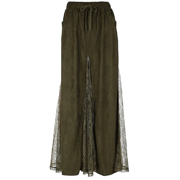 Woodland Dreams Lace-Slit Maxi Skirt - Vedlit