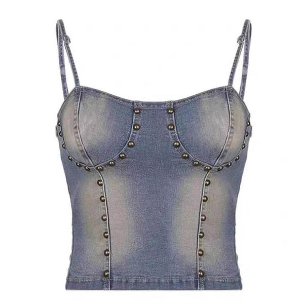 Fairy Grunge Denim Rivet Top - Vedlit