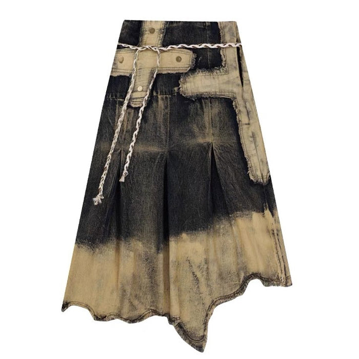 Fairy Grunge Washed Long Denim Skirt - Vedlit