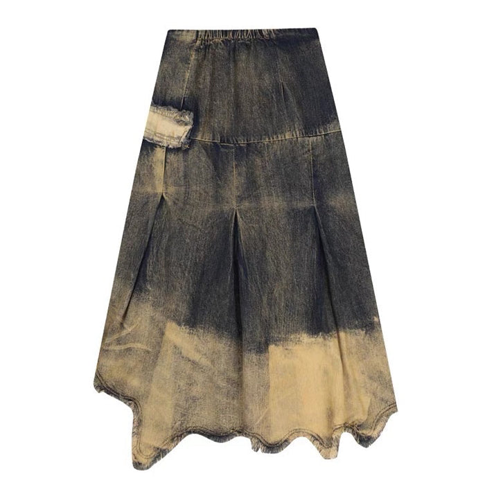 Fairy Grunge Washed Long Denim Skirt - Vedlit