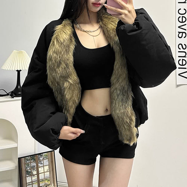 Faux Fur Puff Sleeve Jacket