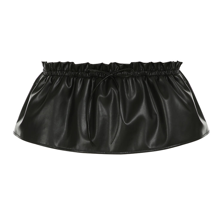 Faux Leather Drawstring Ruffle Micro Mini Skirt - Vedlit