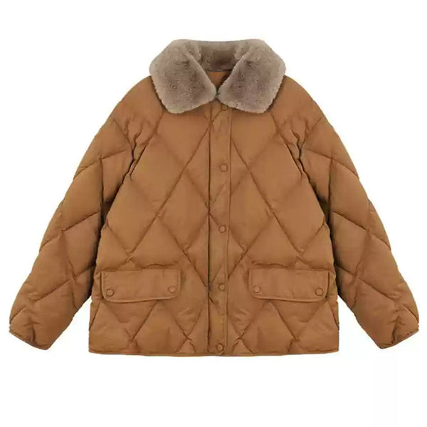 Faux Fur Collar Padded Jacket - Vedlit