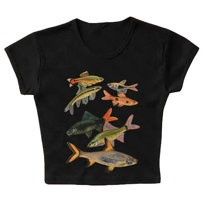 Fish Print Aesthetic Baby Tee - Vedlit