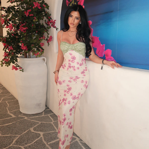 Floral Lace Bust Maxi Dress Vintage Romantic Summer Look - Vedlit