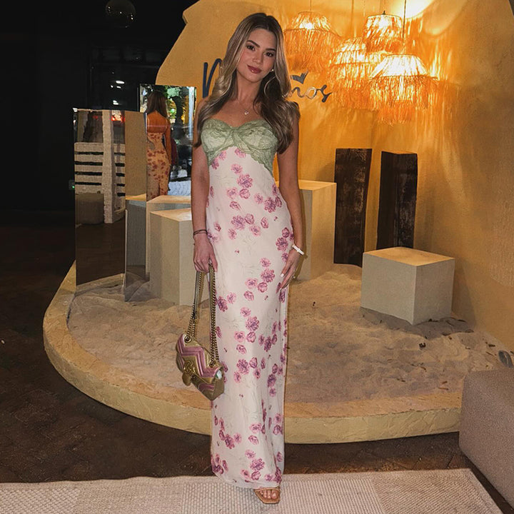 Floral Lace Bust Maxi Dress Vintage Romantic Summer Look - Vedlit
