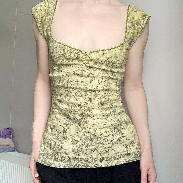 Floral Lace Slim Fit Square Neck Top - Vedlit