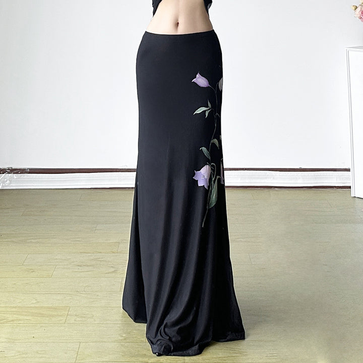 Floral Print Black Two-Piece Cheongsam Maxi Set - Vedlit