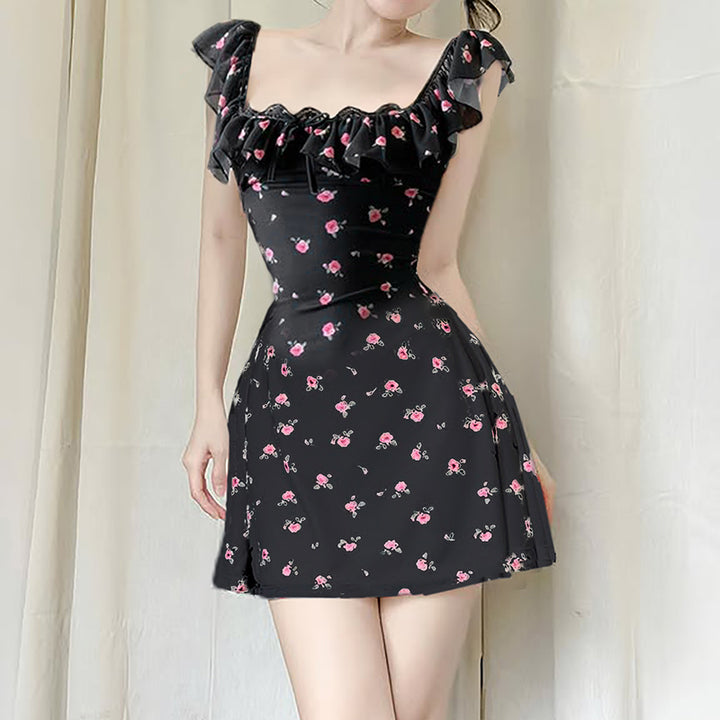 Floral Ruffle Sleeveless Mini Dress with Sweetheart Neckline - Vedlit