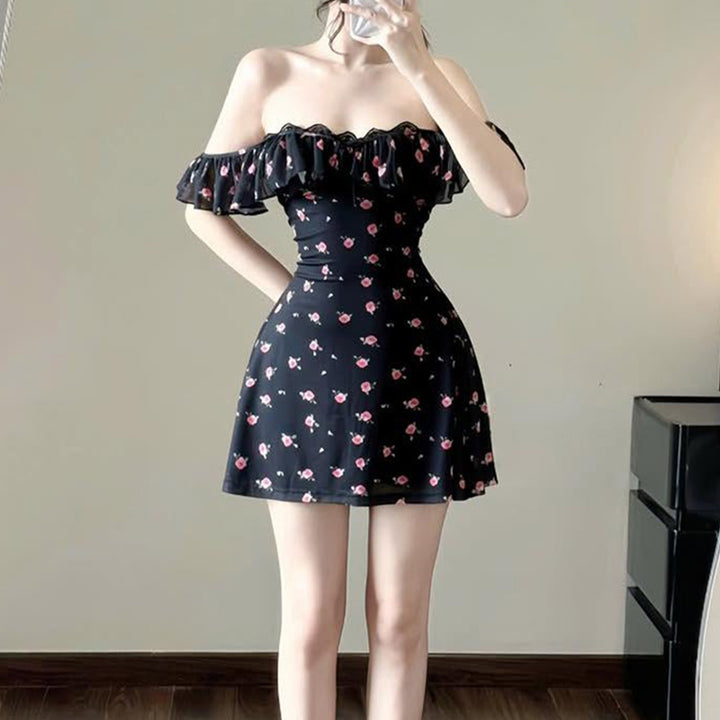 Floral Ruffle Sleeveless Mini Dress with Sweetheart Neckline - Vedlit