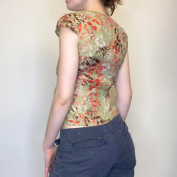 Floral Sheer Mesh Wrap Top with Tie Waist - Vedlit