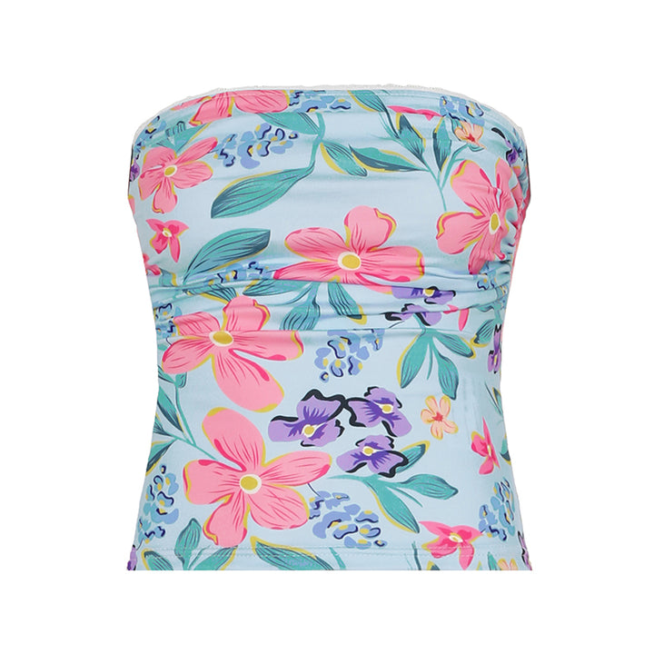 Floral Strapless Tube Top in Blue Y2K Style - Vedlit