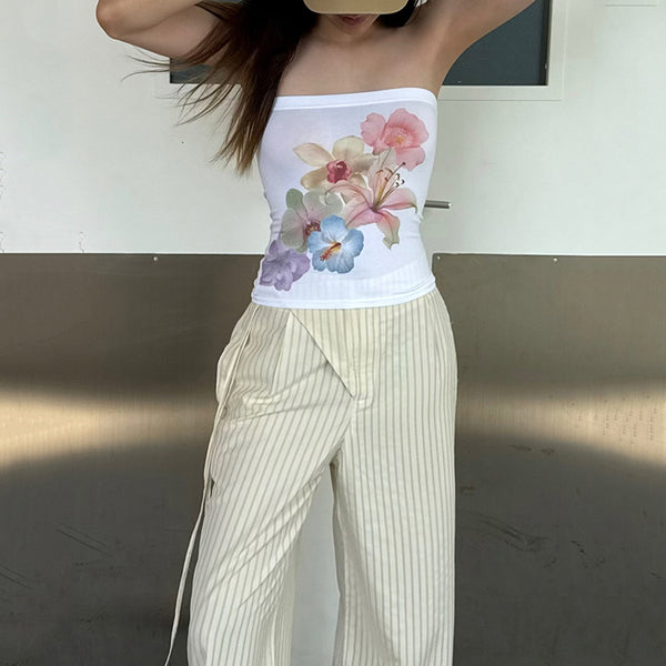 Floral Tube Top with Watercolor Print - Vedlit