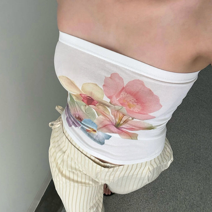 Floral Tube Top with Watercolor Print - Vedlit