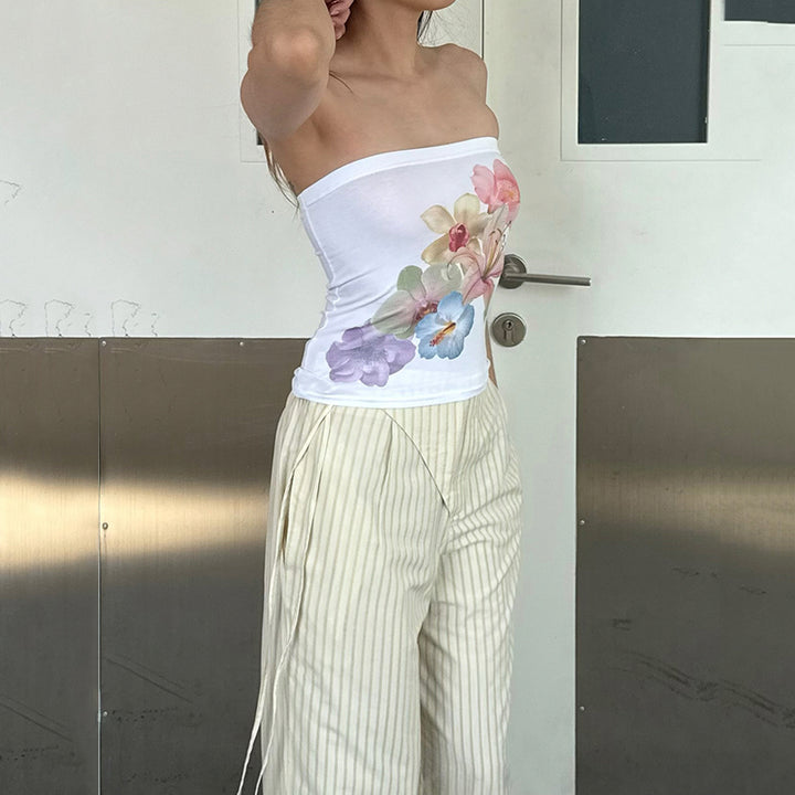 Floral Tube Top with Watercolor Print - Vedlit