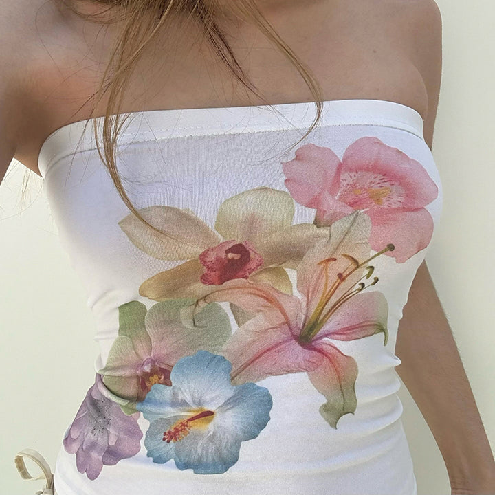 Floral Tube Top with Watercolor Print - Vedlit