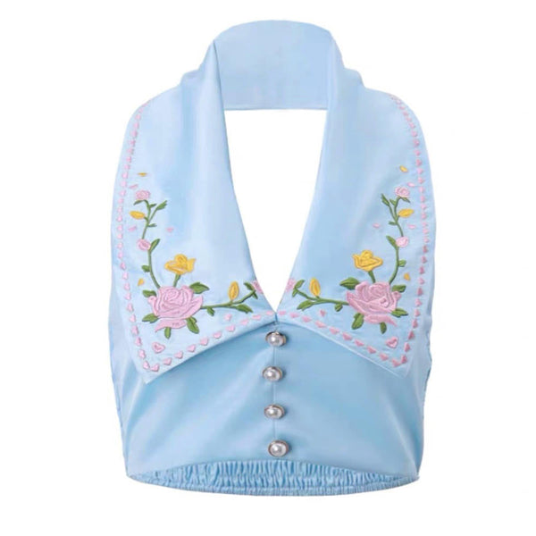 Floral Embroidered Satin Vest - Vedlit