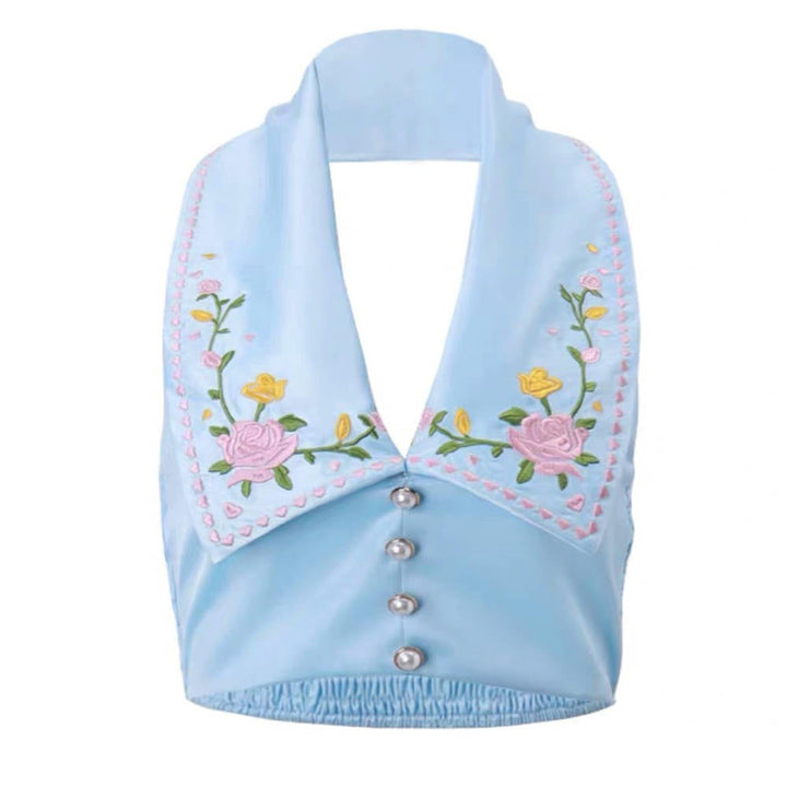 Floral Embroidered Satin Vest - Vedlit