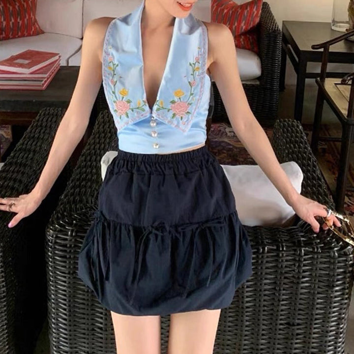 Floral Embroidered Satin Vest - Vedlit