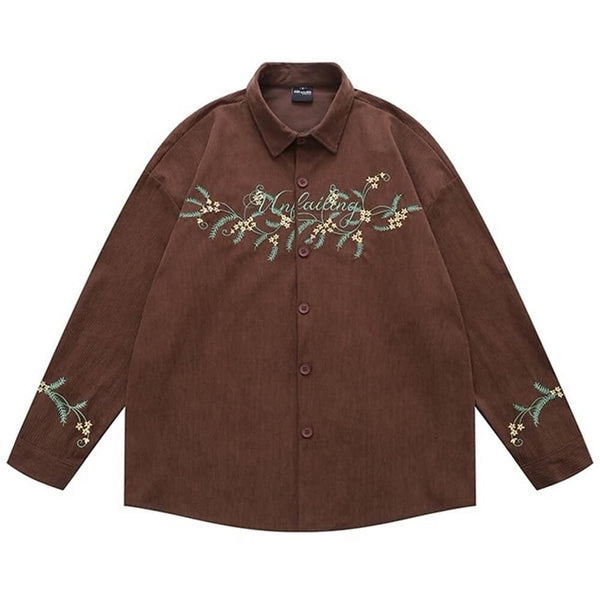 Earthcore Aesthetic Floral Button-Up Shirt - Vedlit