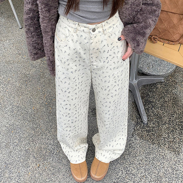 Vintage Aesthetic Floral Print Cord Pants - Vedlit