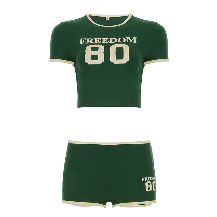 Freedom 80 Green Crop Top and Shorts Lounge Set - Vedlit