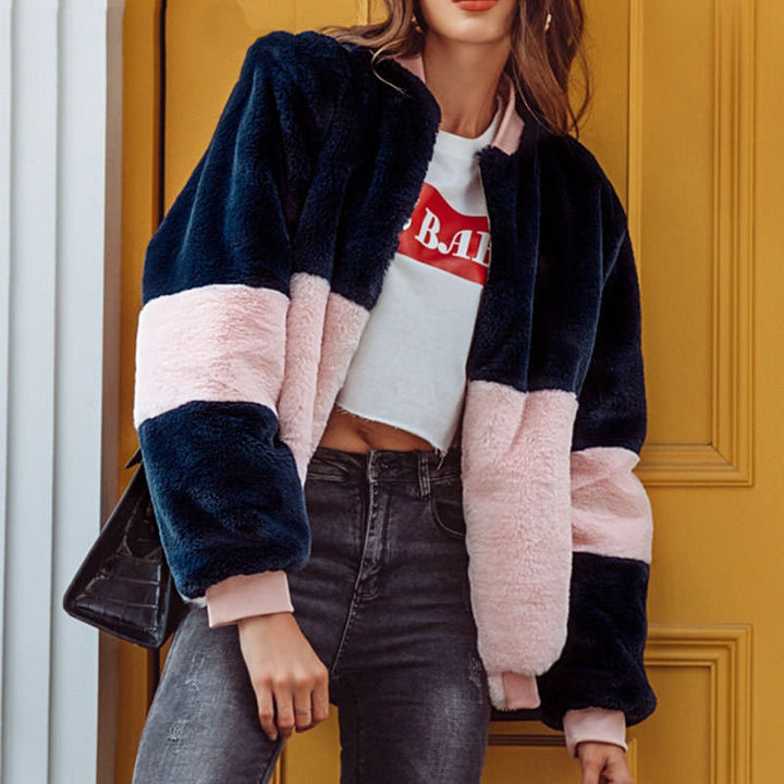Color Block Fuzzy Jacket - Vedlit