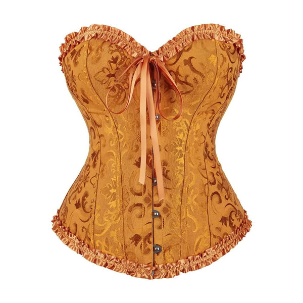 Gold Gothic Ruffle Trim Hourglass Overbust Corset - Vedlit