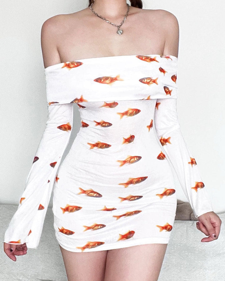 Goldfish Off Shoulder Mini Dress - Vedlit