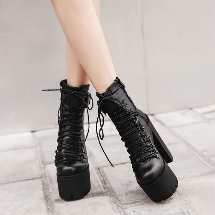 Goth Buckle Strap Platform Ankle Boots - Vedlit