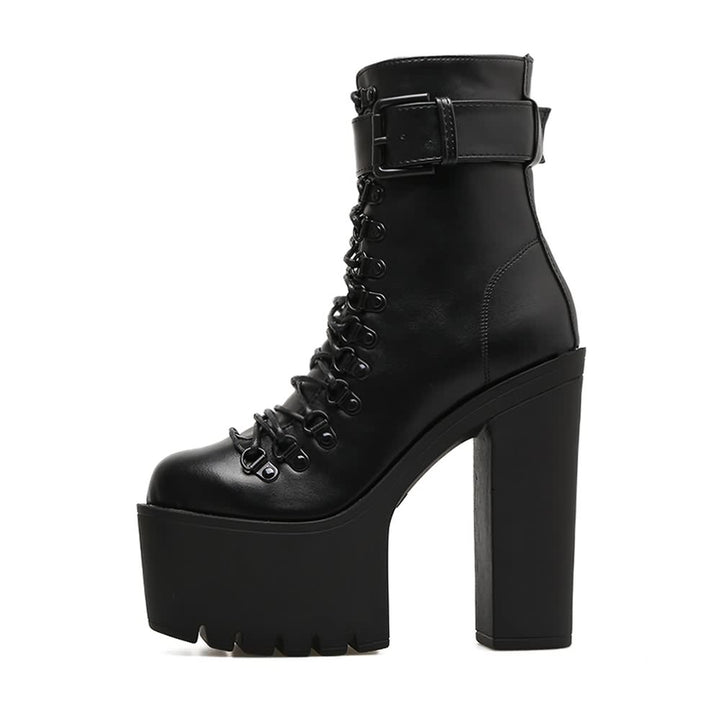 Goth Buckle Strap Platform Ankle Boots - Vedlit