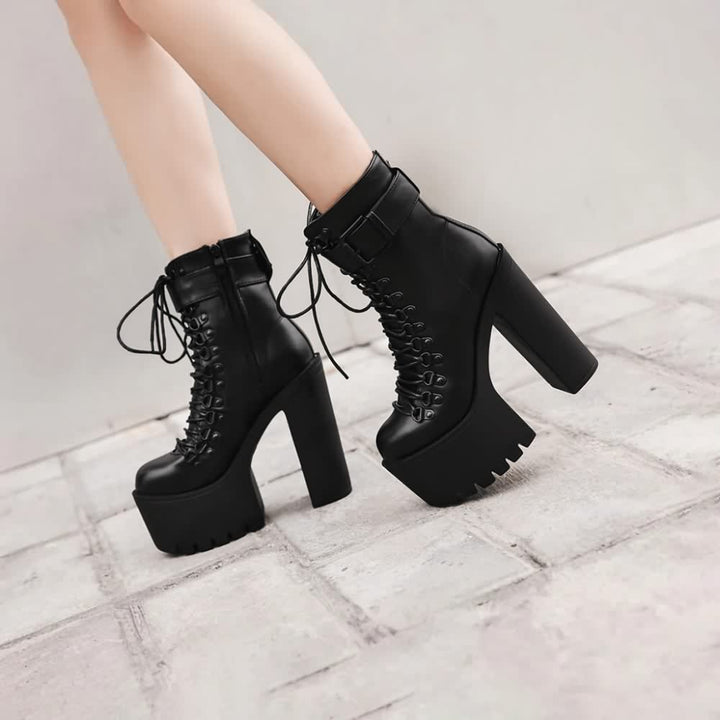 Goth Buckle Strap Platform Ankle Boots - Vedlit