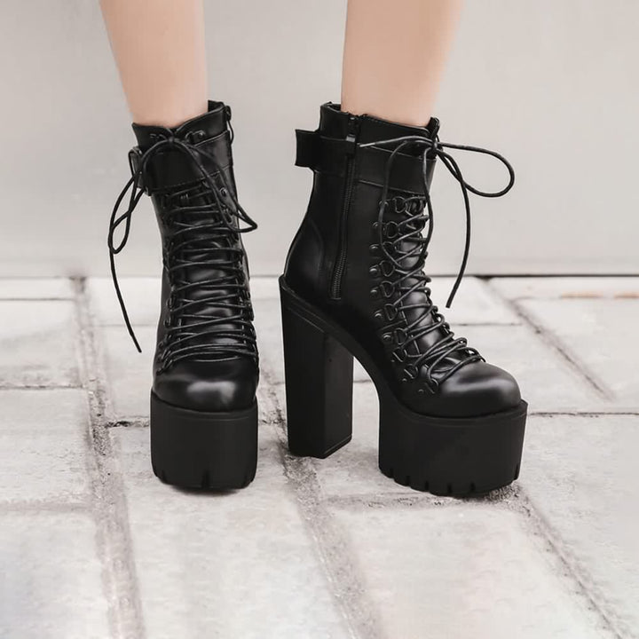 Goth Buckle Strap Platform Ankle Boots - Vedlit