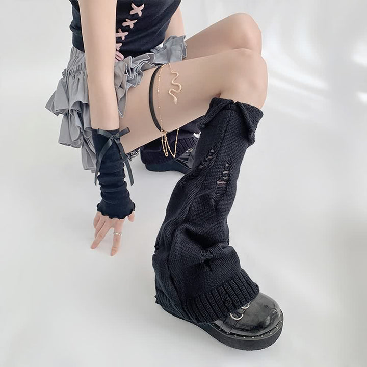 Goth Grunge Distressed Knit Leg Warmers - Vedlit