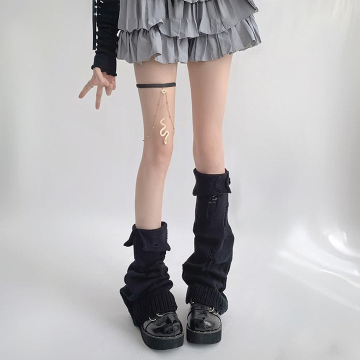 Goth Grunge Distressed Knit Leg Warmers - Vedlit