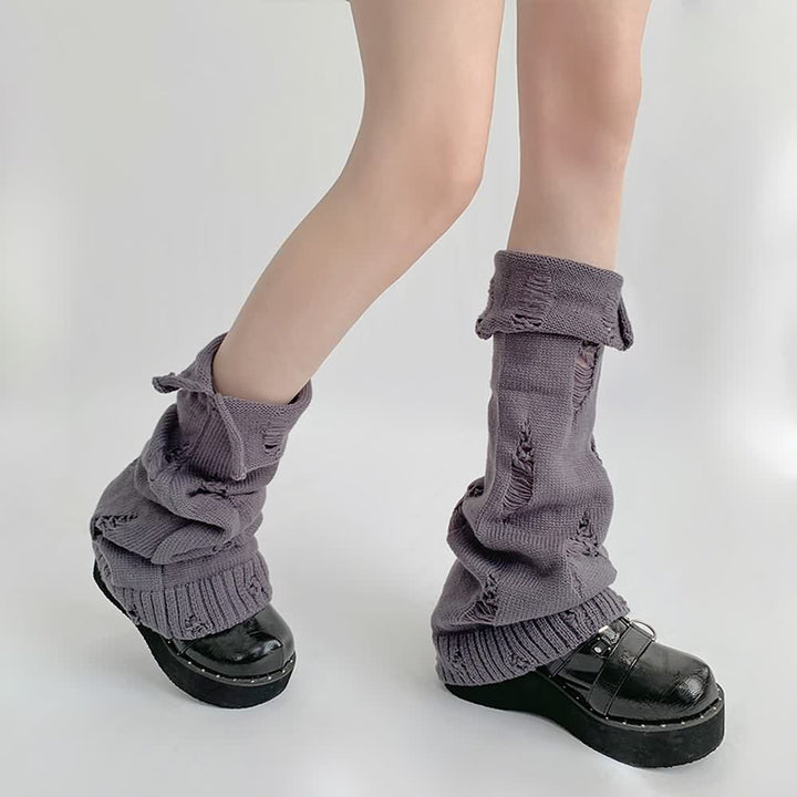 Goth Grunge Distressed Knit Leg Warmers - Vedlit